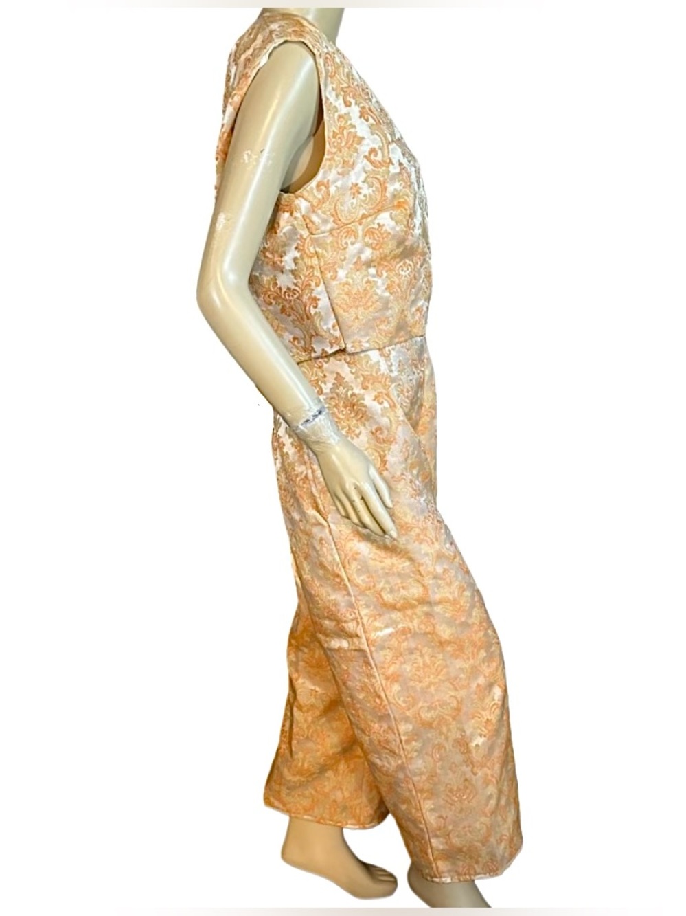 HANDMADE UPCYCLED WIDE LEG PANTS & CROP TOP CREAM & ORANGE SET (XL) - Picture 4 of 12